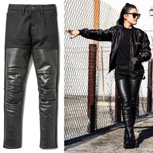 ATWYLD Shred Moto Jeans Denim Leather Biker Motorcycle in Black Size 24 NWT